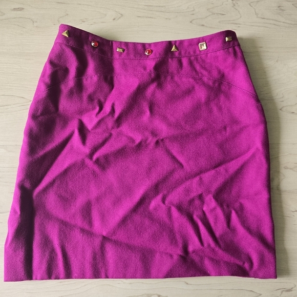 Versace Pink Studded Women's Short Skirt Size 26 Side Slit Flaw - Picture 3 of 12